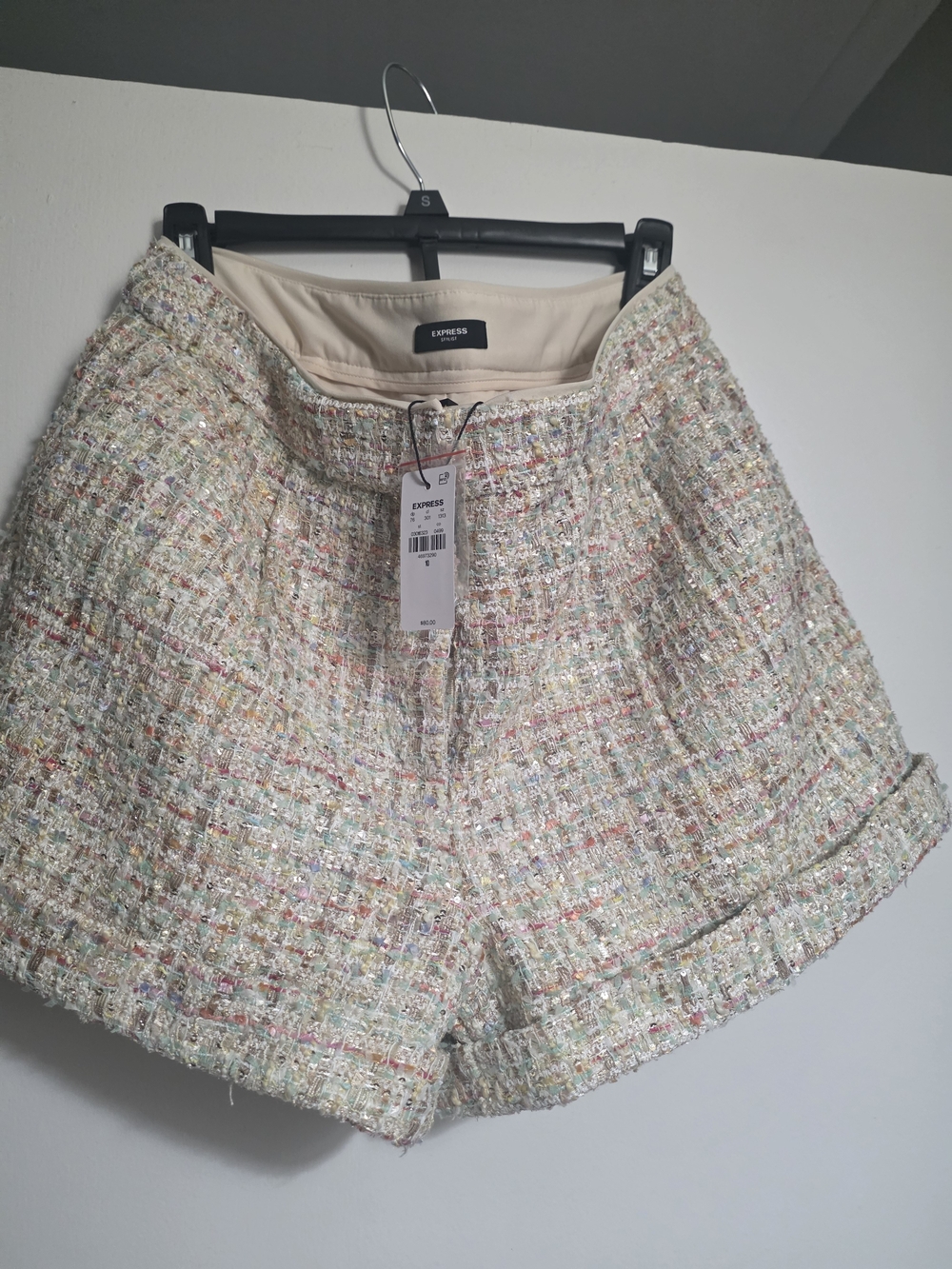 Express Cream Tweed Multicolor Accent Shorts